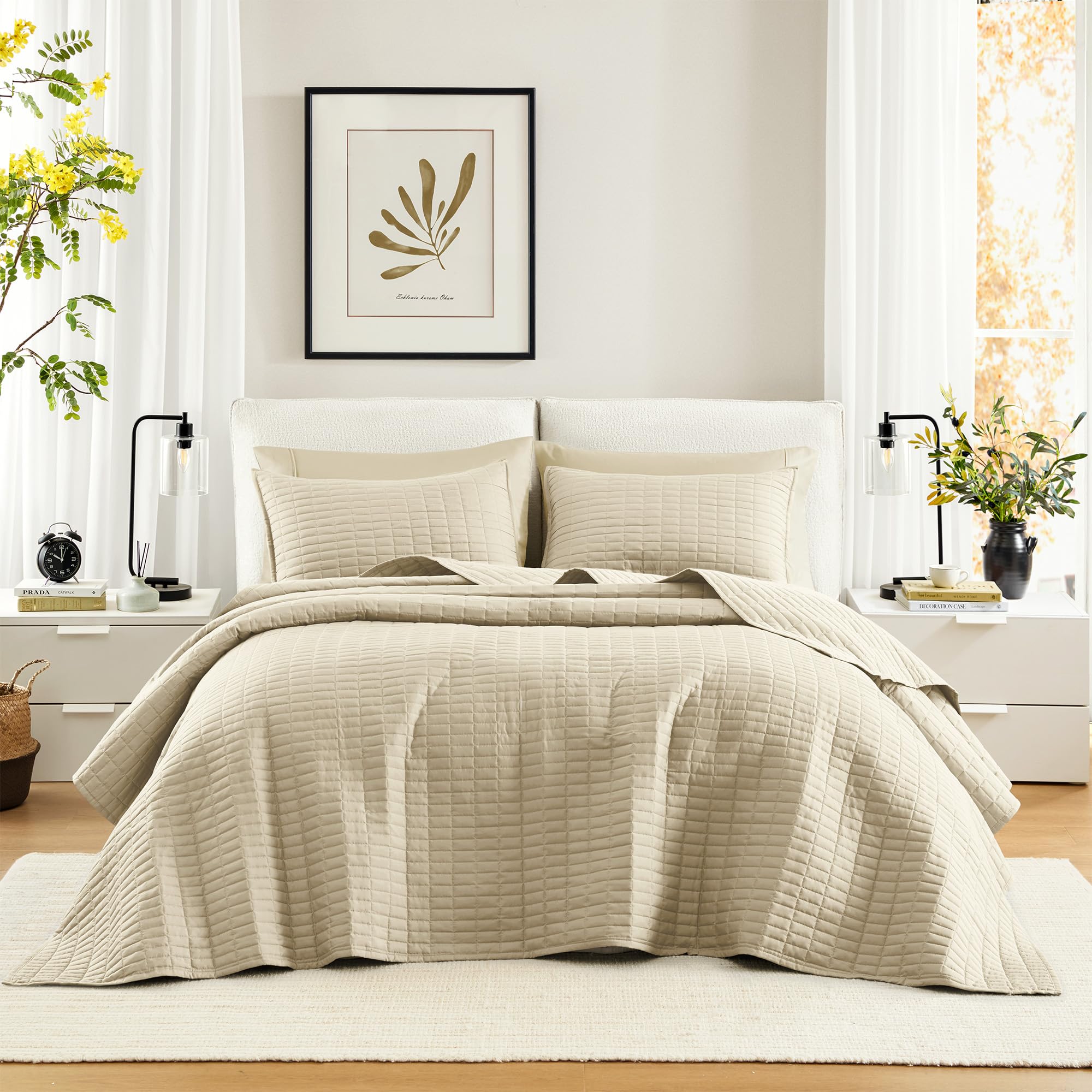 Comfort Spaces Ivory Oversized King Quilt Set 120
